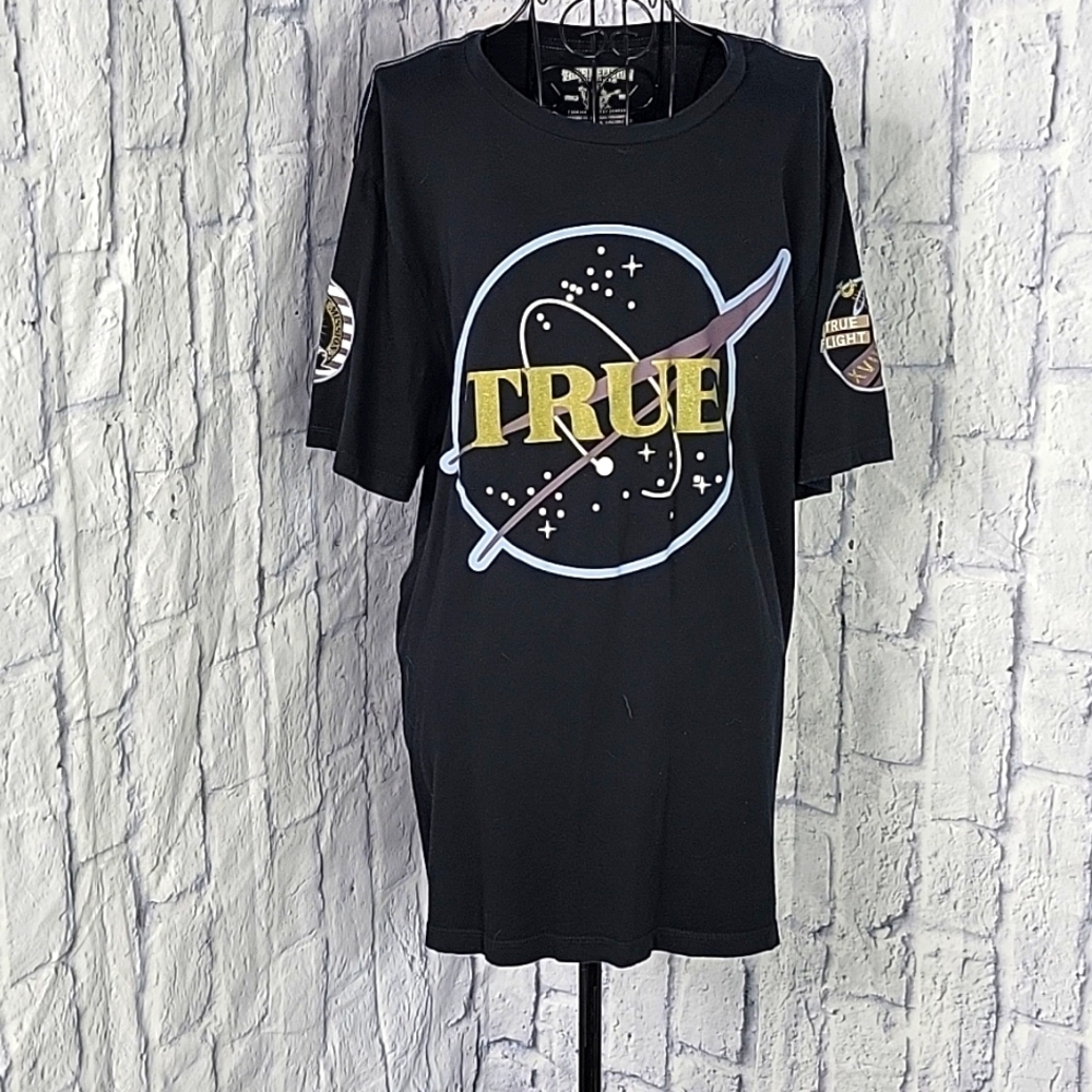 TRUE RELIGION Black Flight Mission Nasa T Shirt Large